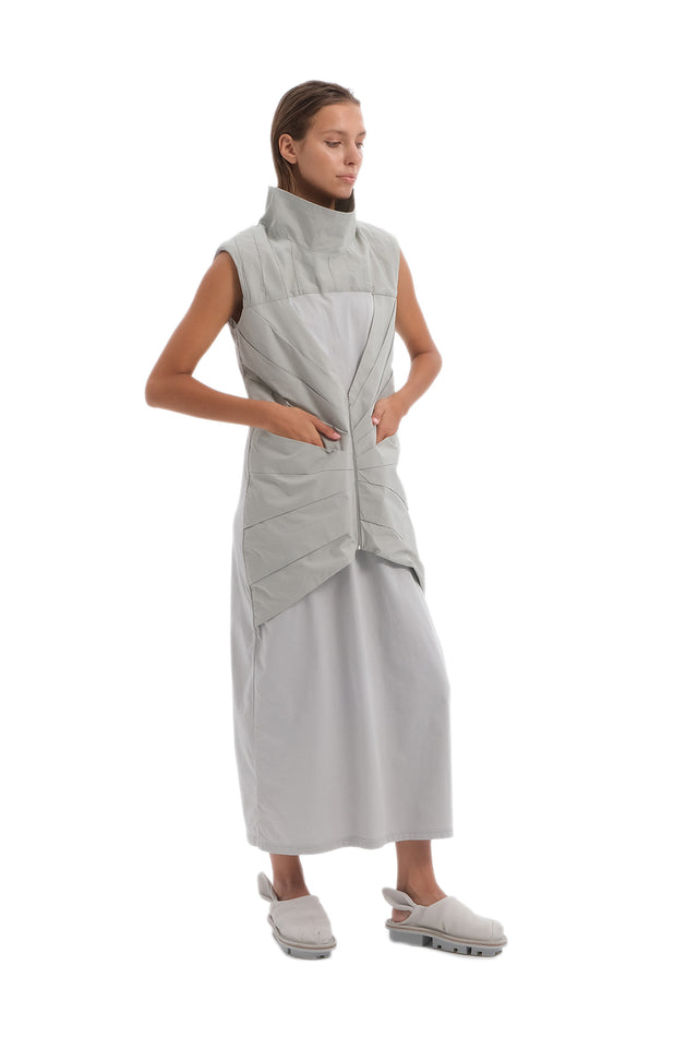 EARS TO EAR(TH) LIGHT GRAY ORIGAMI VEST DRESS