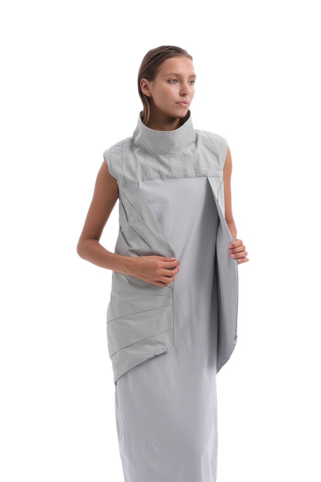 EARS TO EAR(TH) LIGHT GRAY ORIGAMI VEST DRESS