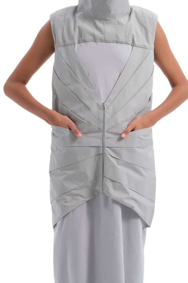 EARS TO EAR(TH) LIGHT GRAY ORIGAMI VEST DRESS