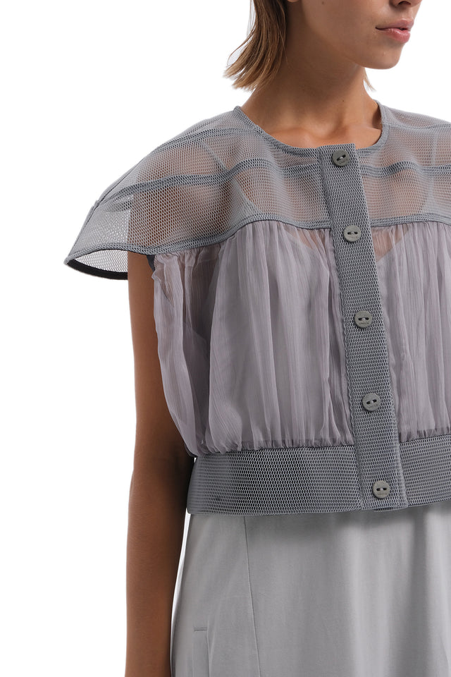 EARS TO EAR(TH) PLEATED MESH GRAY CROP TOP