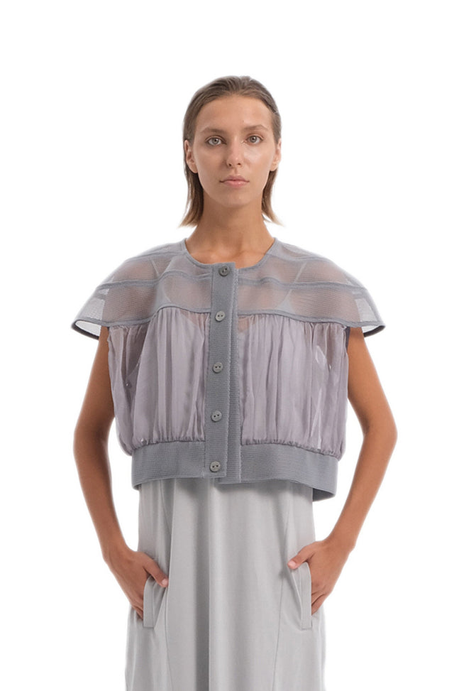 EARS TO EAR(TH) PLEATED MESH GRAY CROP TOP