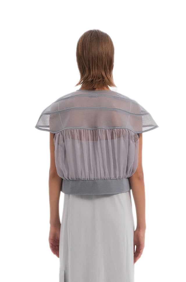 EARS TO EAR(TH) PLEATED MESH GRAY CROP TOP