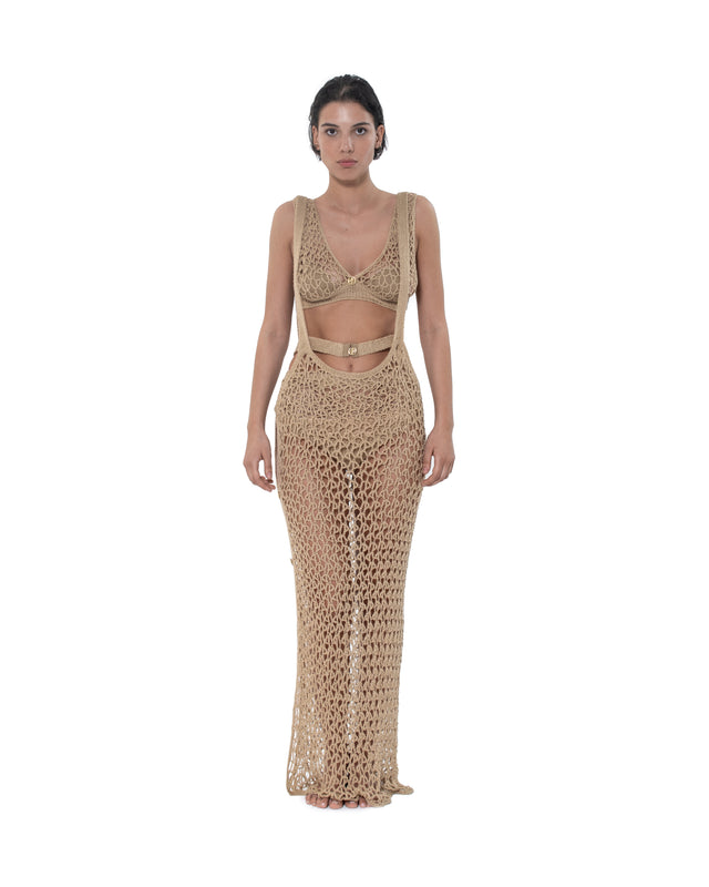 ÉTHER NUDE CROCHET NET JUMPER DRESS