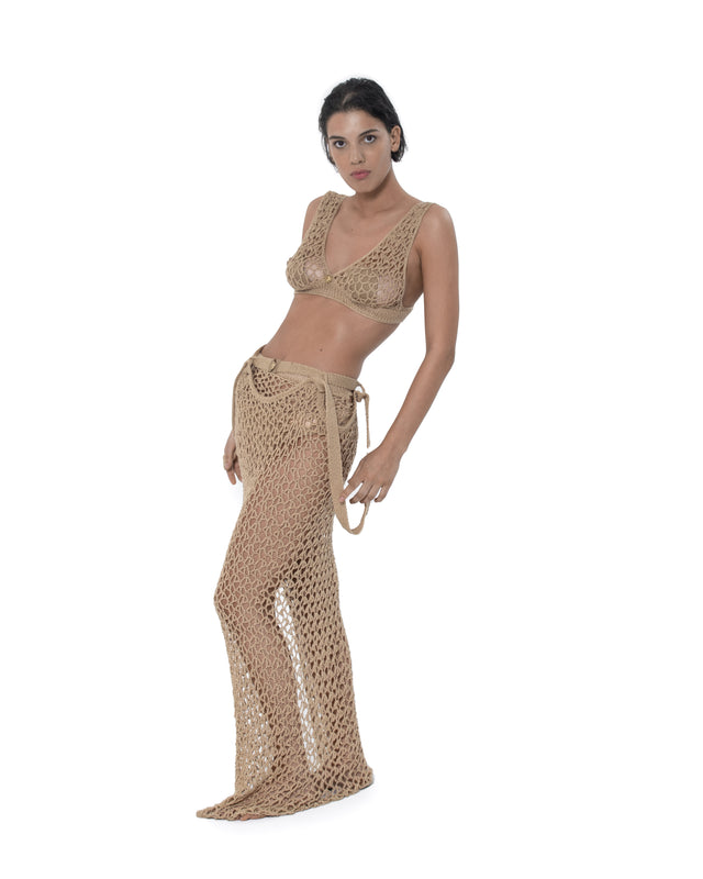 crochet nude dress Solstice Off Shoulder Crochet Knit Maxi Dress / Ivory | MESHKI