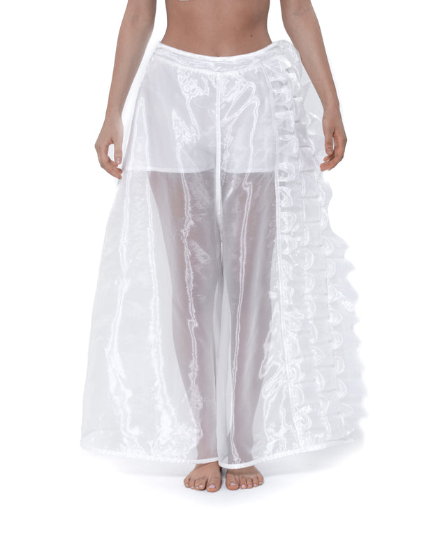 ÉTHER WHITE ORGANZA ORIGAMI WIDE PANTS