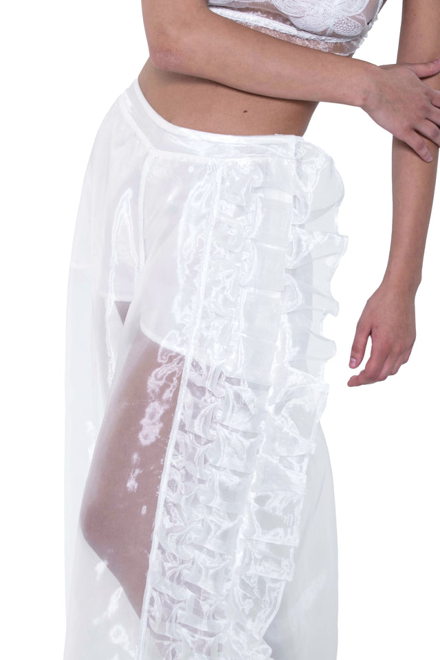ÉTHER WHITE ORGANZA ORIGAMI WIDE PANTS
