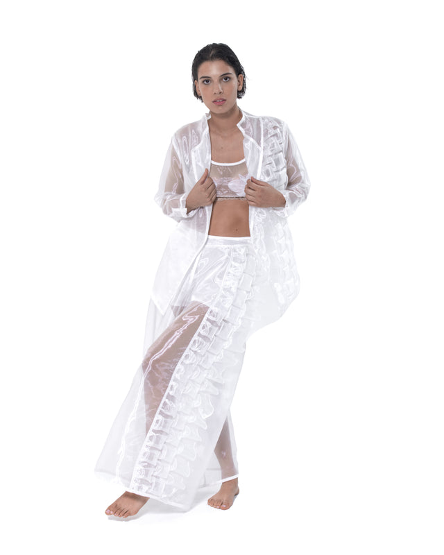 ÉTHER WHITE ORGANZA ORIGAMI WIDE PANTS
