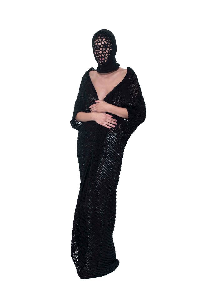 ÉTHER HAND-KNITTED NET MAXI CARDIGAN