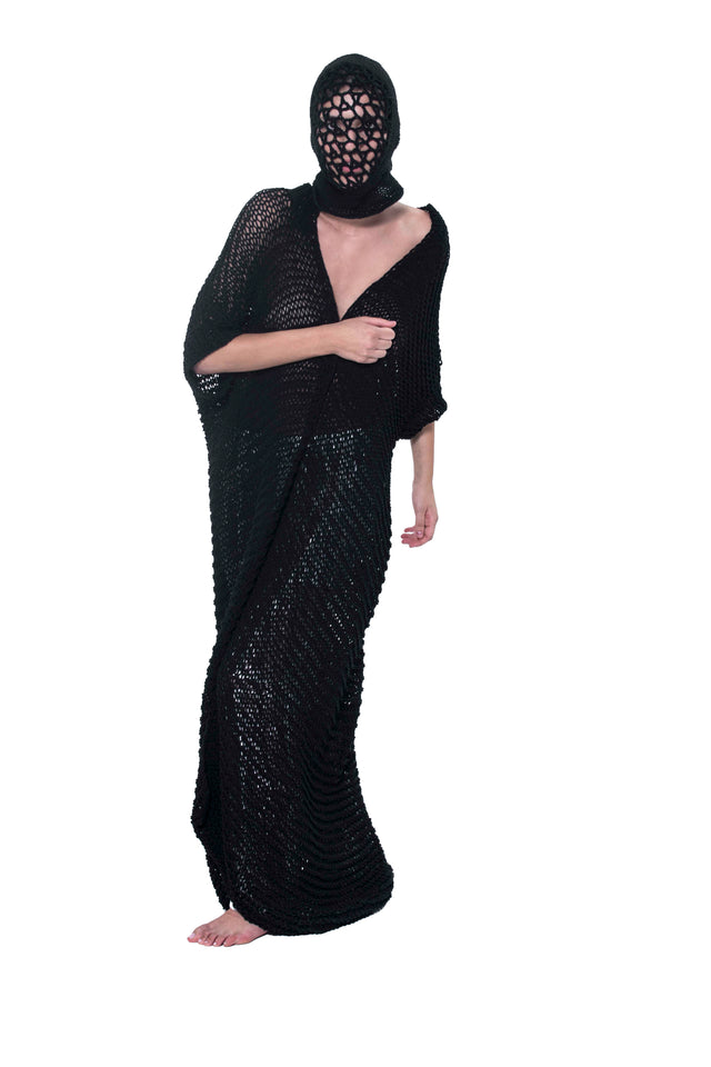 ÉTHER HAND-KNITTED NET MAXI CARDIGAN