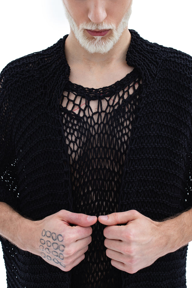 RUN(A)WAY LONG HAND-KNITTED DROP-SHOULDERED SHEER JACKET