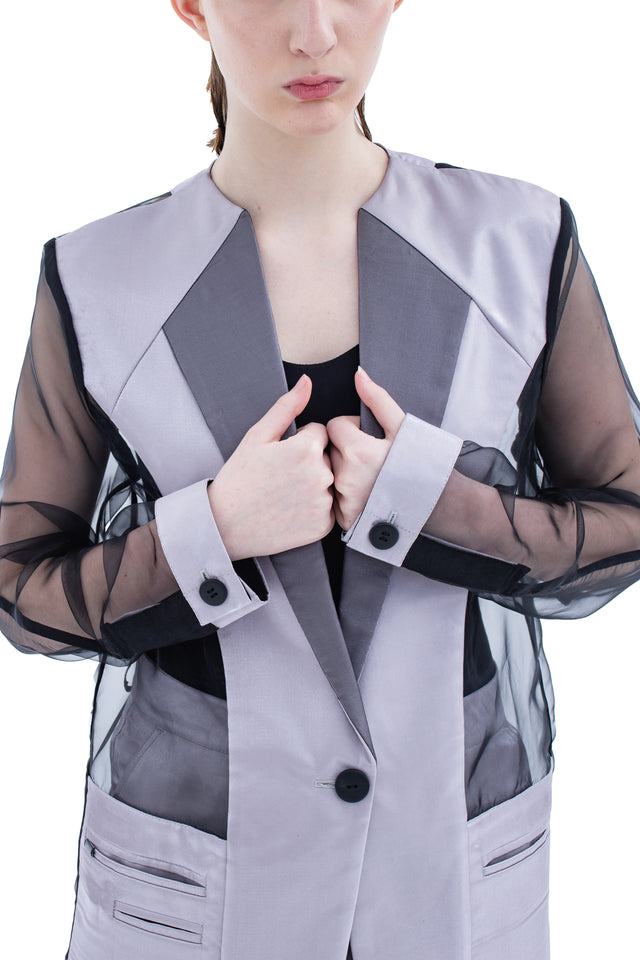 RUN(A)WAY SEMI-SHEER OVERSIZED LIQUID METAL BLAZER