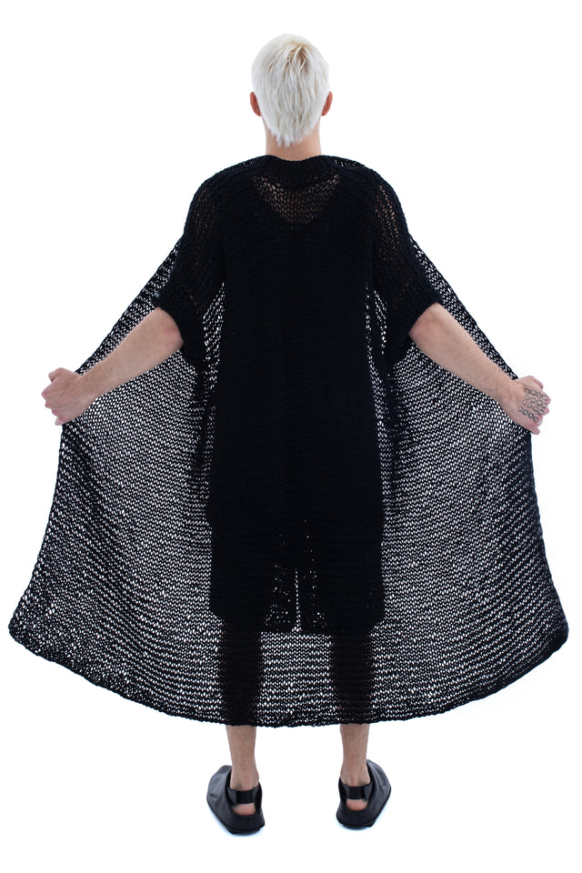 RUN(A)WAY LONG HAND-KNITTED DROP-SHOULDERED SHEER JACKET