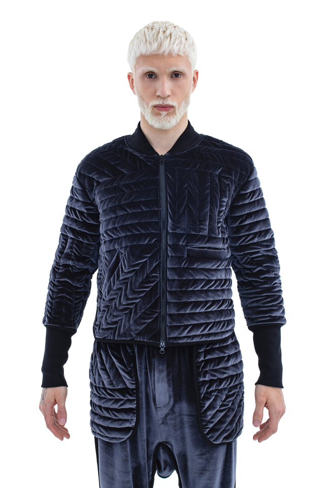 RUN(A)WAY DARK GRAY VELVET PADDED QUILTED CROPPED JACKET