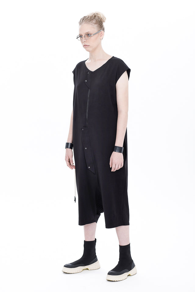 BS-BACK STITCHED SLEEVELESS DROP CROCH JUMPSUIT