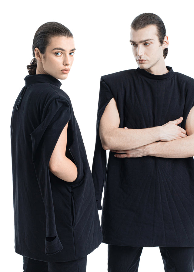 PARADEIGMA PADDED BLACK STITCHED OVERSIZED LONG SLEEVE TEE