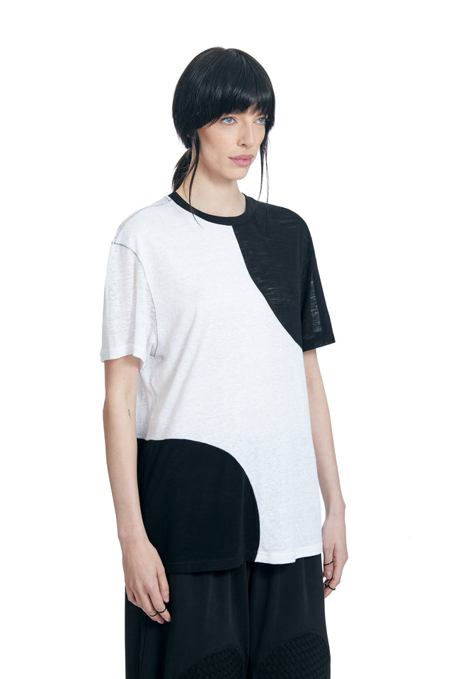 ANICCA WHITE & BLACK KNITTED LINEN SIDE CIRCLES TEE