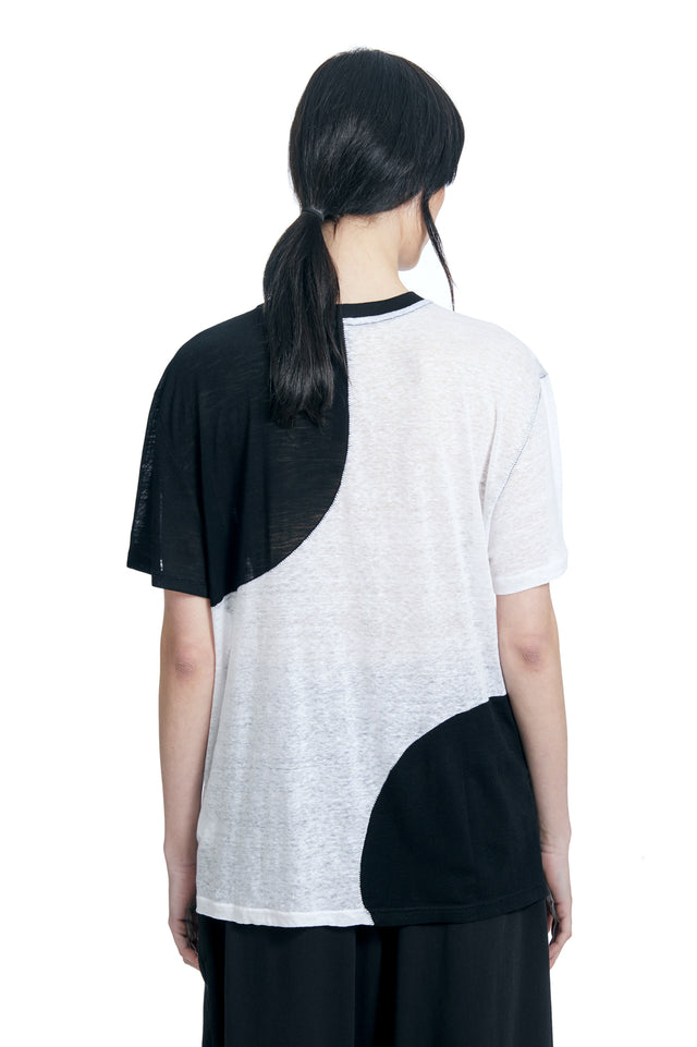 ANICCA WHITE & BLACK KNITTED LINEN SIDE CIRCLES TEE